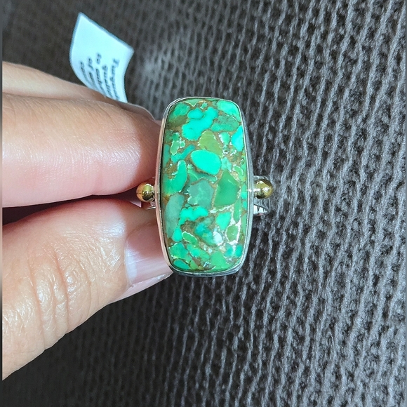 Shivam Rectangular Green💚 Copper Turquoise Statement Ring💍 - NWT - Picture 2 of 16